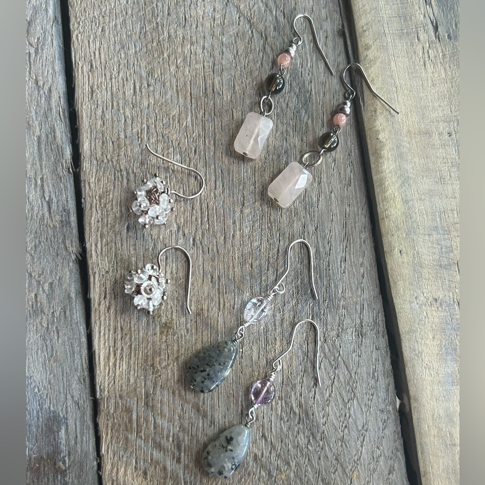 Lot of Three Pairs of Sterling Silver and Stone Earrings